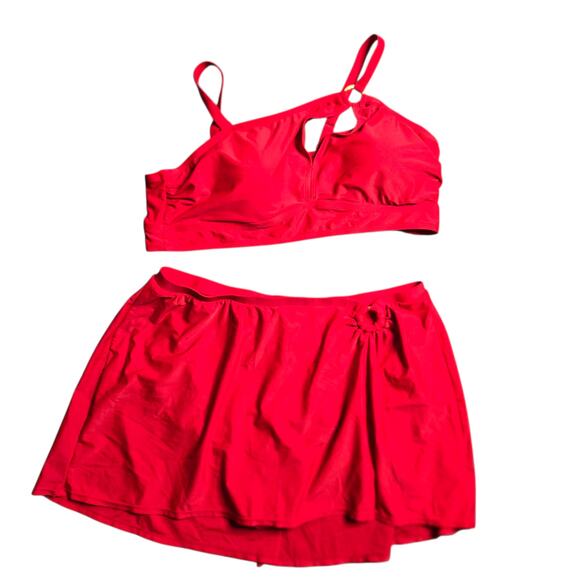 Torrid Red One Shoulder High-Rise O Ring Swim Set Size: 3 - Picture 2 of 9